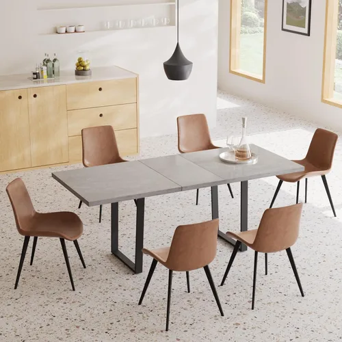 Vista 40 de ZckyCine Conjunto moderno de mesa de comedor de 5 piezas con mesa rectangular de madera y 4 sillas tapizadas en cuero, capacidad para 4 personas