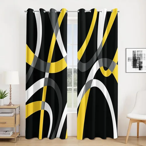 Vista 16 de weesire Cortinas opacas modernas para dormitorio, sala de estar, 2 paneles, 100% opacas, cortinas con patrón circular blanco y negro, cortinas