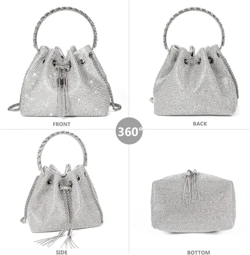 Vista 2 de Bolso de mano con cristales brillantes y diamantes de imitación para mujer, bolso de noche con brillo, bandolera para fiesta de boda, graduación