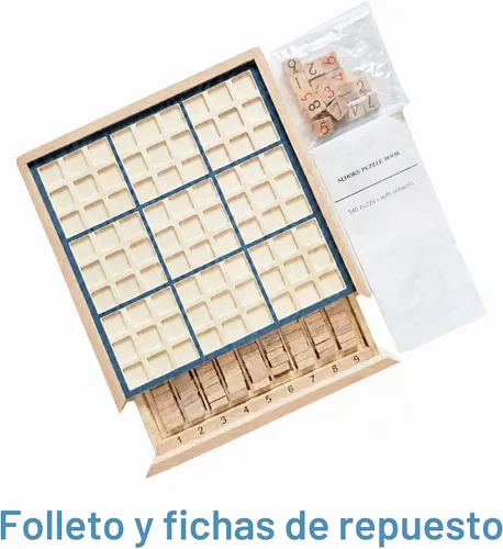 Vista 3 de BOHS Juego de Mesa de Sudoku de Madera con Cajón - con 100 Libros de Sudoku para Adultos - Juguetes de Mesa para el Cerebro