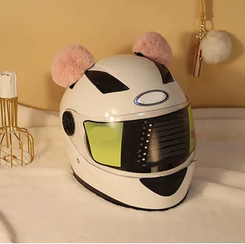 Vista 4 de 1 par de orejas de oso de felpa para casco, orejas de oso redondo, decoración de casco de accesorios para casco