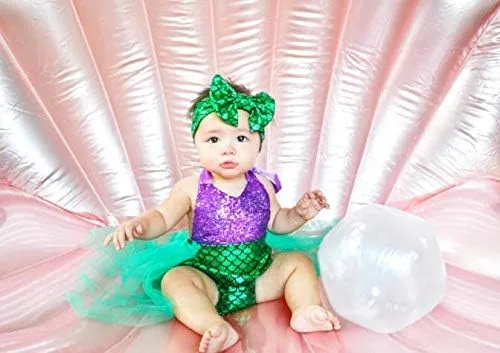 Vista 4 de Wennikids Mameluco de sirena con lentejuelas para bebé y niña