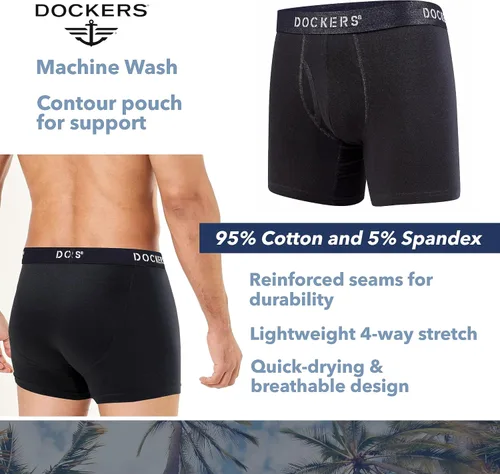 Vista 5 de Dockers Calzoncillos tipo bóxer elásticos de algodón para hombre, paquete de 4