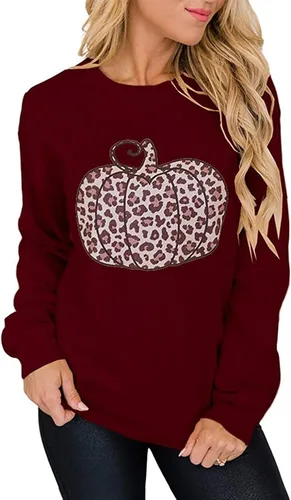 Vista 2 de Camisas de manga larga con estampado de calabaza de Halloween para mujer