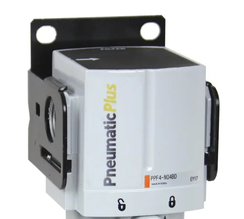 Vista 3 de PneumaticPlus PPF4-N04B Filtro de partículas de aire comprimido 1/2" NPT, 5 Micron, Cuenco de polietileno, drenaje manual, soporte Particulate
