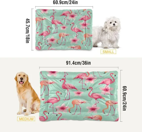 Vista 3 de Hermosa cama rectangular para perros y gatos con diseño de flamenco rosa, cómoda cama rectangular para mascotas, ultrasuave y calmante para perros