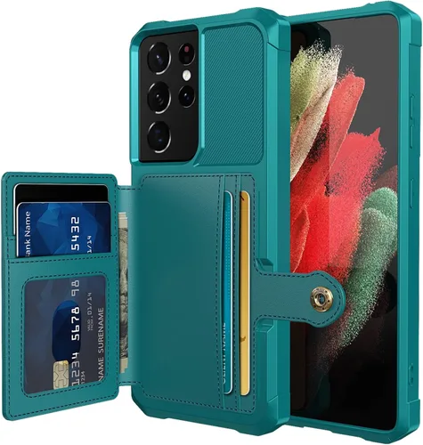 Vista 151 de Funda para Samsung Galaxy S21 Ultra con tarjetero, compatible con soporte magnético para automóvil, resistente a los golpes, resistente, suave, TPU