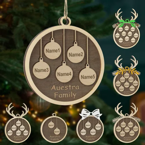 Vista 16 de Adornos de Navidad personalizados, familia de 1 nombre, adornos de Navidad de madera personalizados, decoración personalizada, decoración de árbol