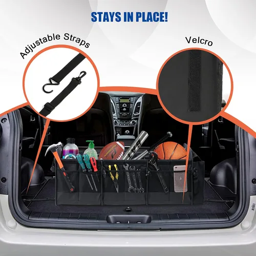 Vista 5 de Organizador de maletero de coche con tapa y bolsa enfriadora a prueba de fugas removible, cubierta plegable, organizadores grandes de maletero
