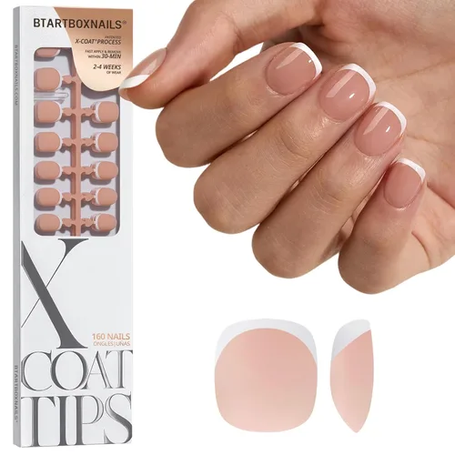 Vista 14 de BTArtboxnails XCOATTIPS White French Tip Press On Nails, XXS Squoval, Pink Lamp-Curable, 4-Week Wear, Natural Nail Look, Salon Quality Value at