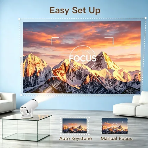 Vista 4 de Aplicaciones integradas: mini proyector con WiFi y Bluetooth, compatible con proyector portátil de 1080P con Android 11, 160 lúmenes ANSI, rotación