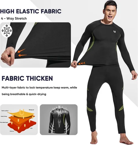 Vista 3 de UNIQUEBELLA - Ropa interior térmica para hombre con calzoncillos largos y forro polar de secado rápido y capa de base térmica