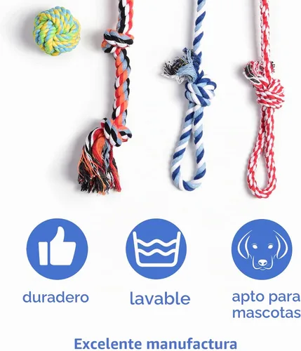 Vista 3 de Fida Juguetes de cuerda para perros, paquete de 4 unidades, resistentes cuerdas de algodón para masticar para interiores y exteriores, juego