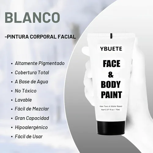 Vista 5 de YBUETE Pintura facial corporal a base de agua blanca para calavera Cosplay Blanco