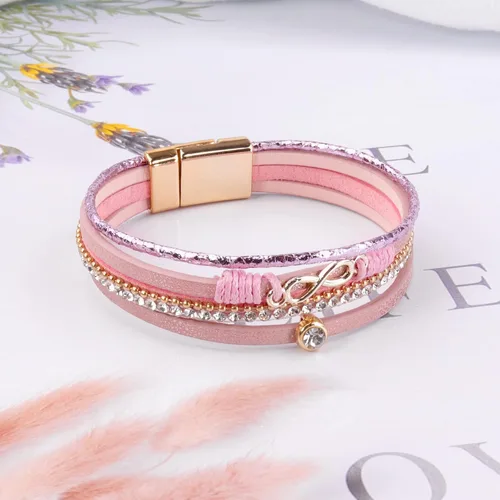 Vista 7 de Multilayer Leather Wrap Bracelets,Women Heart Modern Boho Bracelet,Magnetic Clasp Cuff Rhinestone Leather Bracelets Jewelry For GirlsWomen