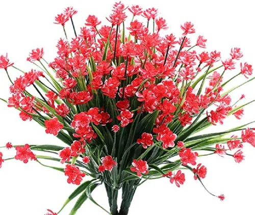 Vista 4 de Flores artificiales para exteriores, flores sintéticas para macetas de exterior, flores exteriores que se ven reales (14 unidades, naranja)
