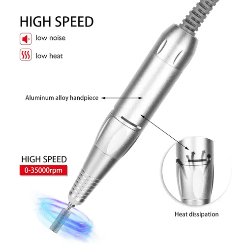 Vista 4 de Pluma eléctrica del taladro del clavo 35000rpm para la máquina, reemplazo portátil de la manija de la aleación de aluminio, pieza de mano