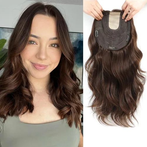 Vista 7 de PANEWAY Toppers para el cabello para mujer, cabello humano real, Remy con base de seda, base grande de 14 pulgadas, atado a mano, pieza gruesa