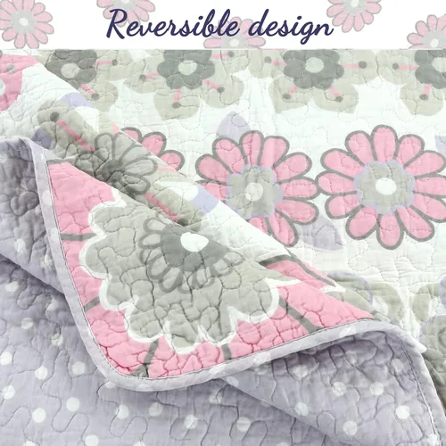 Vista 7 de Orchid Lola - Juego de edredón reversible de 100 % algodón para niños y niñas, diseño de flores
