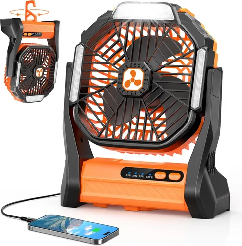 Vista 14 de Ventilador Portátil Recargable, 20000mAh Ventiladores Inalámbricos con Batería para Tienda de Campaña con Linterna LED, Pequeño Ventilador Exterior