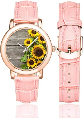 Vista 2 de Reloj de pulsera para mujer, diseño de girasoles y flores de lavanda, color rosa