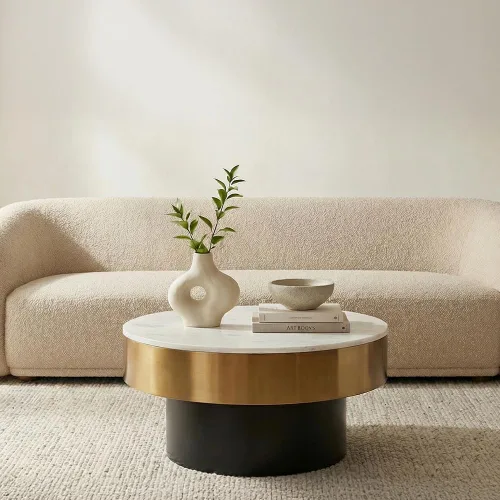 Vista 17 de Mesa de centro redonda de madera de 31.49 pulgadas con almacenamiento, mesa de centro circular acanalada de 2 niveles con tapa y estante para sala