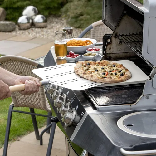 Vista 8 de Hans Grill Pizza Stone PRO XL, piedra rectangular para hornear con cáscara de aluminio