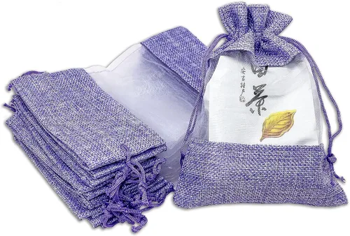 Vista 7 de TheDisplayGuys para tu vida moderna - Paquete de 12 bolsas de regalo pequeñas de arpillera de lino y organza con cordones (8.9x14 cm, gris)