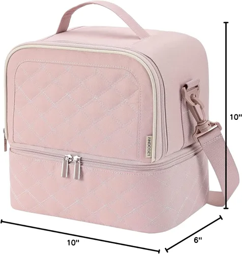 Vista 8 de FINDCOZY Lonchera para mujer, de doble cubierta, reutilizable, aislada, para el trabajo, color rosa