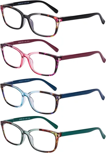 Vista 9 de DOOViC 4 Pack Computer Reading Glasses for Women Blue Light Blocking Spring Hinge Stylish Readers for Women