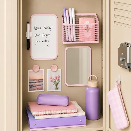 Vista 5 de Svartur - Accesorios magnéticos para casillero de niñas con pizarra magnética, espejo de casillero y soporte magnético para bolígrafos, decoración