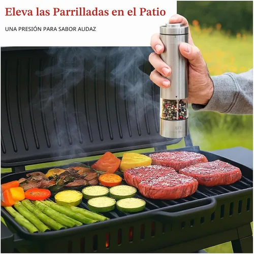 Vista 5 de Juego de molinillos eléctricos de sal y pimienta - Molino de acero inoxidable operado por batería con luz (2 molinos) - Operación automática con una