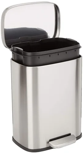 Vista 8 de Amazon Basics Mini cubo de basura rectangular resistente a las manchas con pedal de cierre suave, acero inoxidable cepillado, para baño y espacios