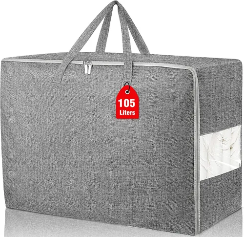 Vista 12 de Bolsas de almacenamiento extra grandes de 105 litros, plegables para manta de edredón, organizadores de armario y contenedores de almacenamiento