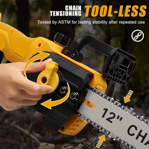 Vista 5 de Motosierra inalámbrica para batería Dewalt de 20 V, motosierra eléctrica sin escobillas de 12 pulgadas/10 pulgadas con engrasador automático