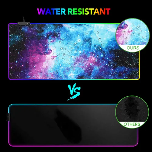 Vista 6 de AIMSA - Alfombrilla de mouse para juegos RGB extendida base de goma antideslizante con 14 modos de iluminación alfombrilla de teclado de computadora