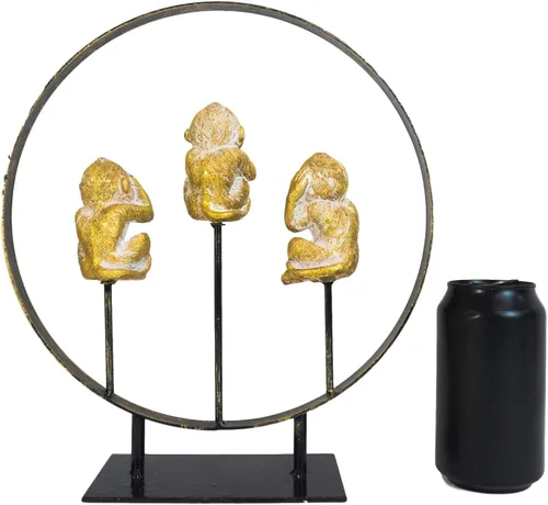 Vista 5 de Ebros Fantástico Oro Ver Oír Hablar No Evil Monos Sentados en Paz Anillo Círculo Soporte Estatua Decorativa 3 Simios Sabios Figura Animal Selva
