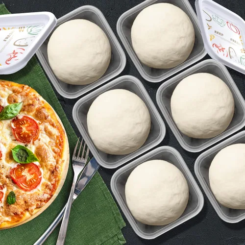 Vista 3 de Vodolo Caja a prueba de masa de pizza con tapas de sellado, juego de 6 recipientes para masa de pizza con tapas