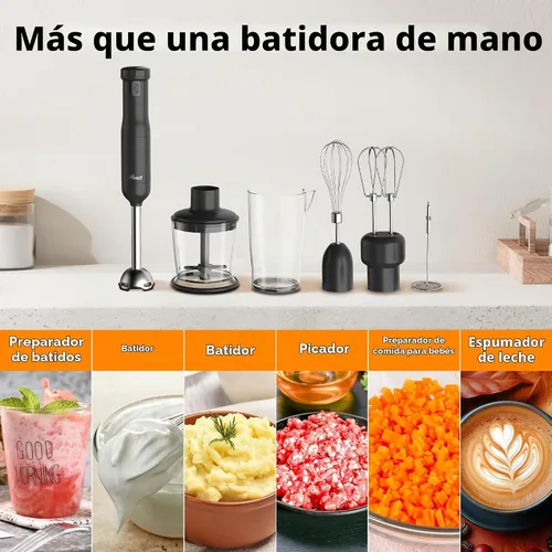 Vista 3 de Rosewill Batidora de mano de inmersión recargable inalámbrica 6 en 1, motor resistente, batidora, batidora, picadora, batidora doble, espumador