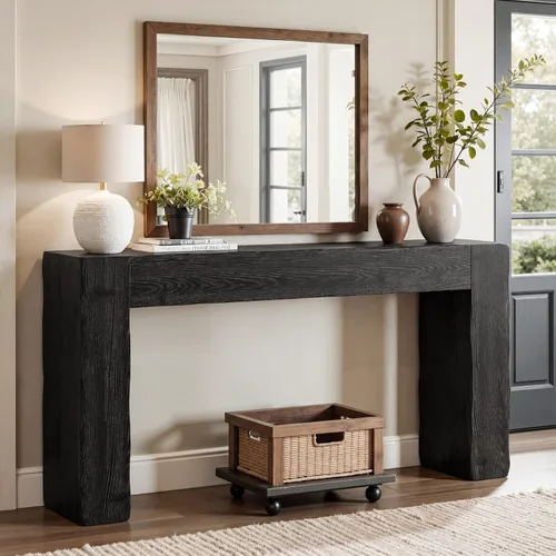 Vista 3 de Tribesigns Mesa de sofá consola de madera maciza de 63 pulgadas, mesa de entrada larga de granja detrás del sofá para sala de estar, entrada