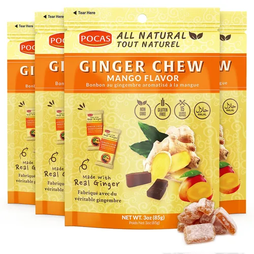 Vista 9 de Pocas Lemon Ginger Chews - Masticables de jengibre dulce y picante, bocadillos bajos en calorías envueltos individualmente, caramelo de jengibre