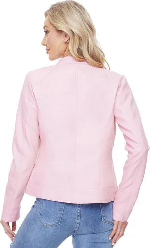 Vista 4 de Fahsyee Chaquetas de cuero con cremallera para mujer, abrigo de motociclista de poliuretano sintético