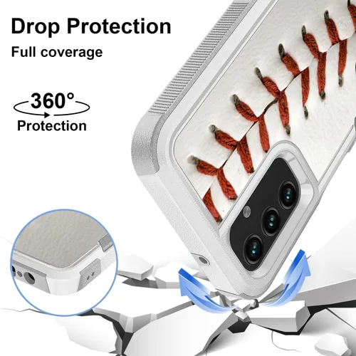 Vista 3 de Funda para Samsung Galaxy A14 5G, deportes de béisbol patrón blanco absorción de golpes PC duro e interior de silicona híbrida doble capa Armor