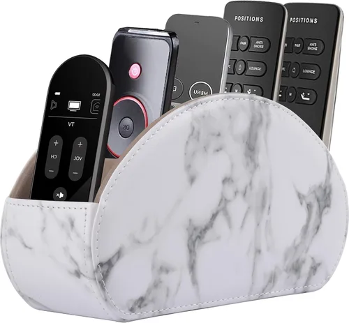 Vista 11 de Soporte para control remoto, organizador/caja para control remoto de TV con 5 compartimentos, organizador de mesita de noche para controladores