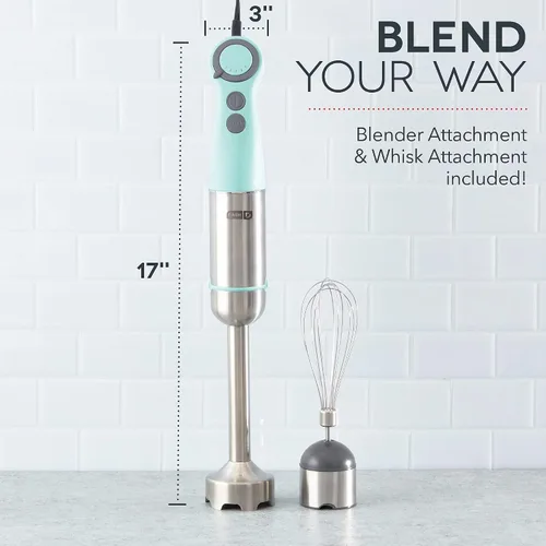 Vista 5 de Dash Chef Series - Batidora de mano de inmersión de 5 velocidades con cuchillas de acero inoxidable, accesorio para batidora y guía de recetas