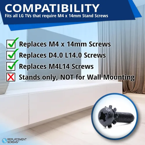 Vista 4 de ReplacementScrews Tornillos M4 de 0.551 in compatibles con muchos soportes de TV LG, juego de 4