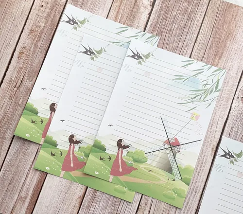 Vista 5 de 50 papeles de papelería de escritura, papel de papelería rayado para escribir cartas, notas, invitaciones, manualidades, 5 estilos diferentes