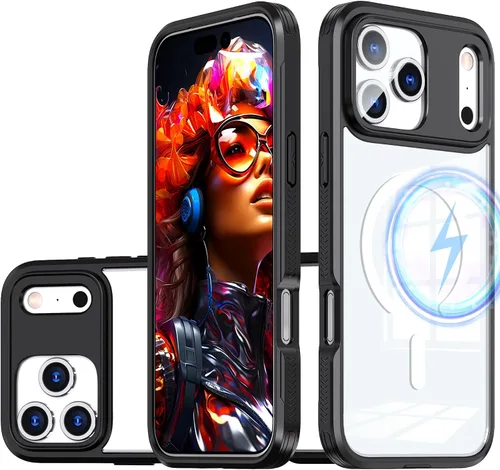 Vista 12 de Funda magnética para iPhone 17 Air, compatible con MagSafe, panel trasero transparente que nunca se pone amarilla, protector de cámara, imanes