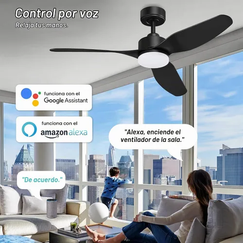 Vista 2 de Hoenofly Ventiladores de techo inteligentes de 48" con luces LED y control remoto, motor de CC silencioso, regulable, ventilador de techo moderno