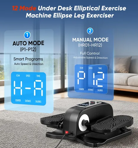 Vista 4 de HOMGIM Under Desk Elliptical Machine - Quiet Motorized Leg Exerciser with Smart Remote, 12-Speed Manual Programs Auto/3 Auto Programs LCD Display &